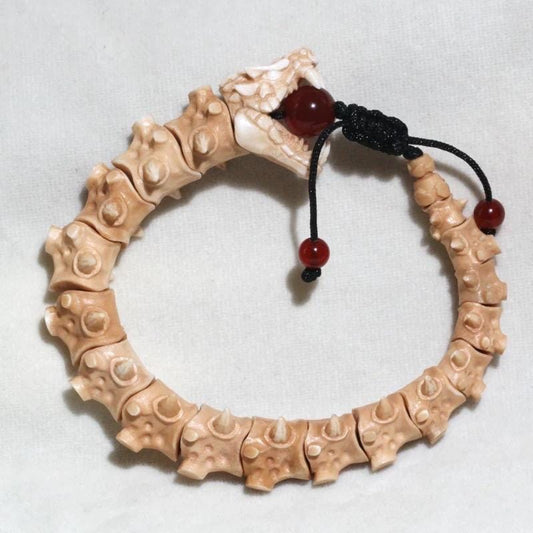 Hand-Carved Antler Zodiac Snake Bracelet, Zodiac Year of the Snake Jewelry for Men
