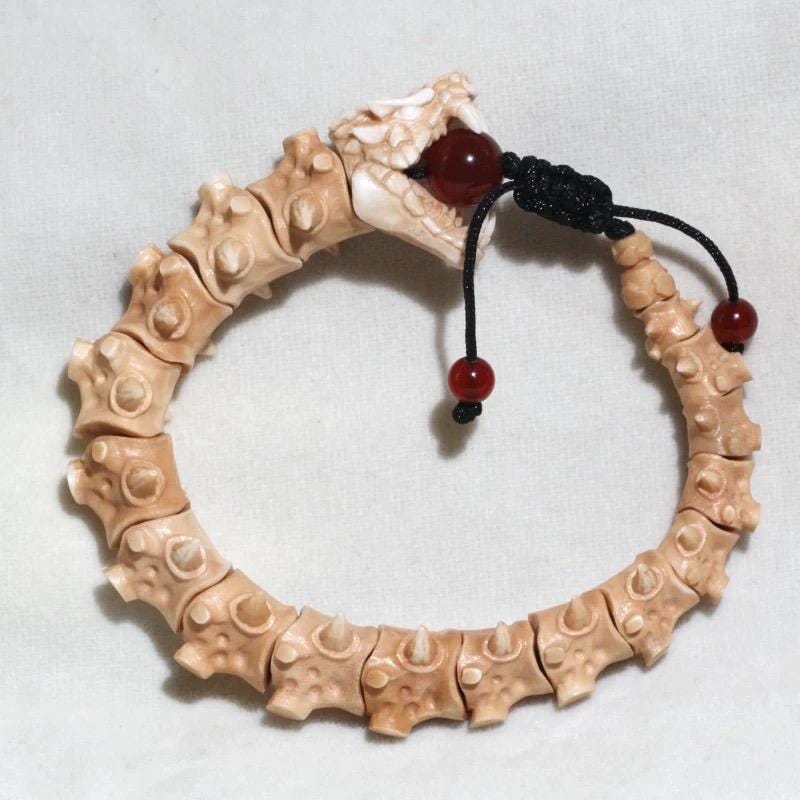 Hand-Carved Antler Zodiac Snake Bracelet, Zodiac Year of the Snake Jewelry for Men