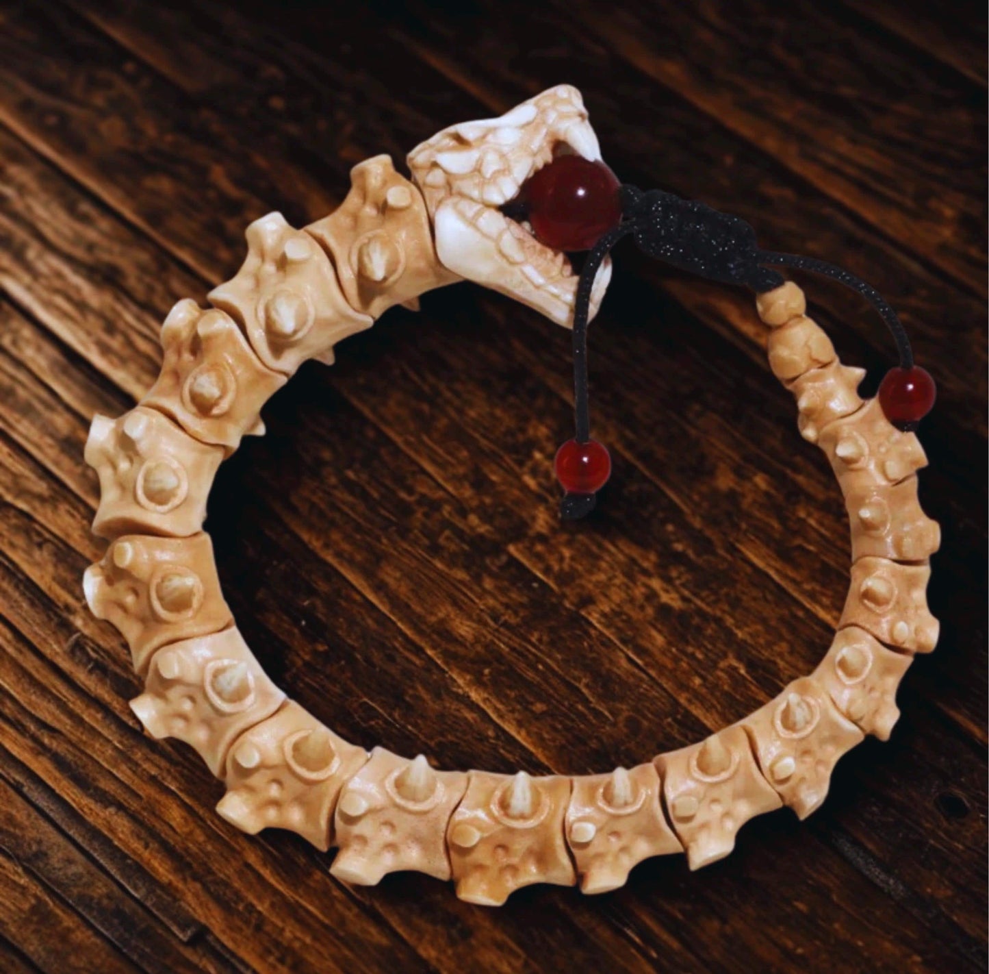 Hand-Carved Antler Zodiac Snake Bracelet, Zodiac Year of the Snake Jewelry for Men