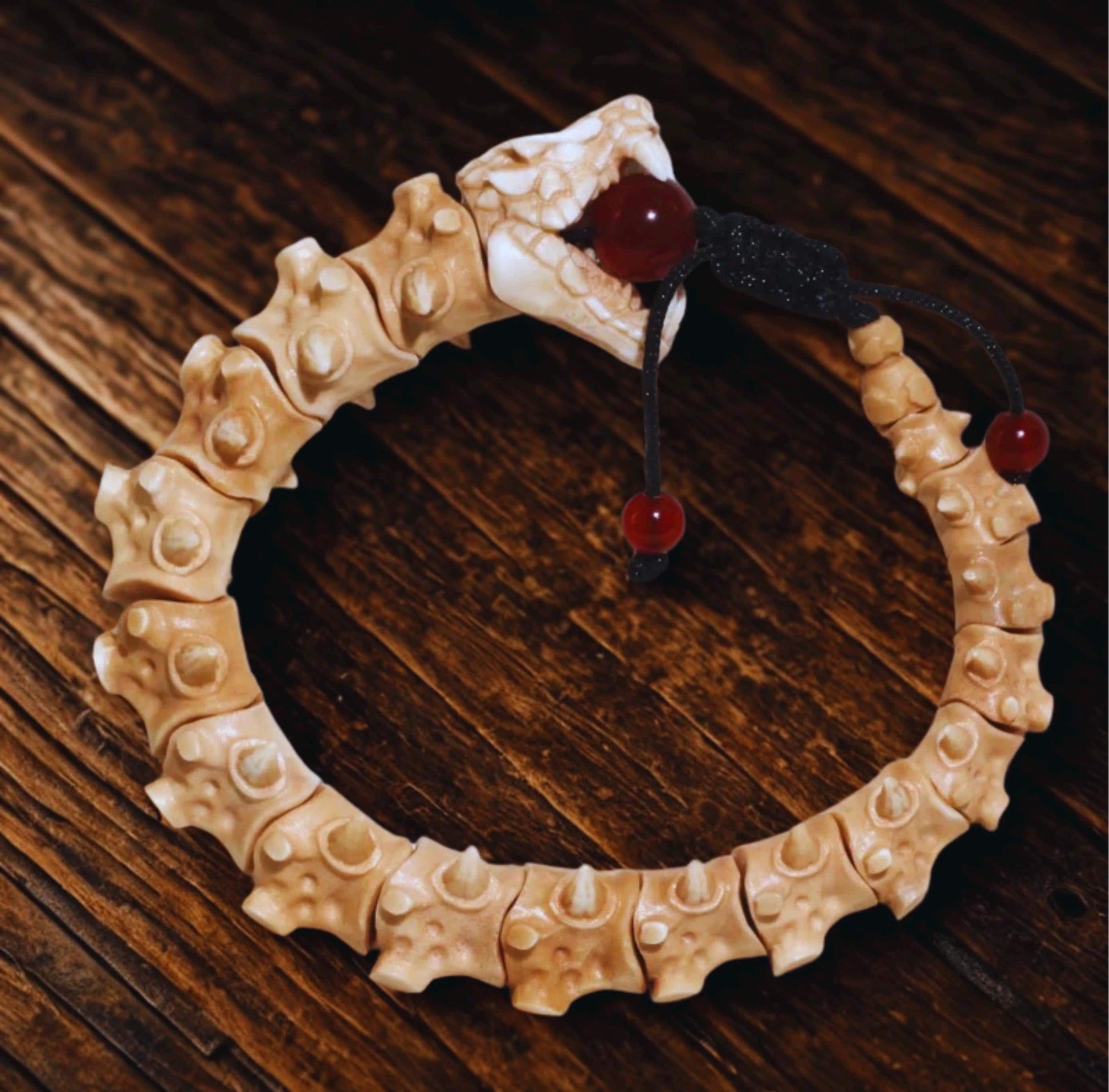 Hand-Carved Antler Zodiac Snake Bracelet, Zodiac Year of the Snake Jewelry for Men
