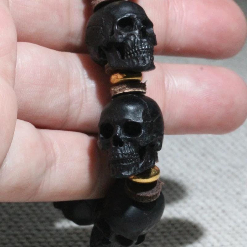 Handcrafted Tibetan Skull Mala Bracelet Camel Bone Amulet Beads
