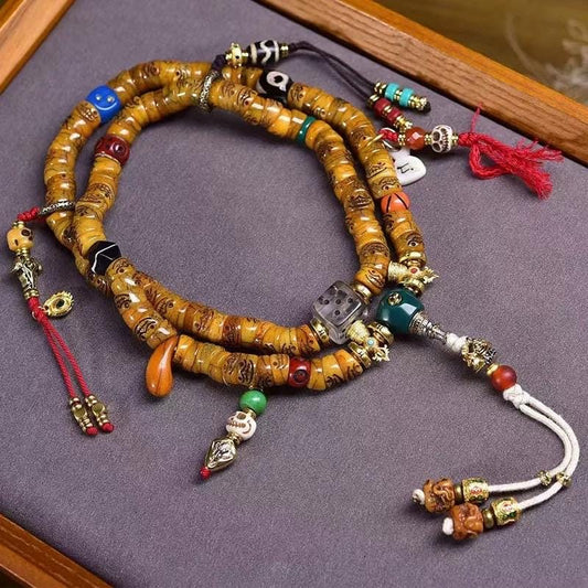 Handcrafted Tibetan Yak Bone Mala Bracelet, 108 Beads Buddhist Prayer Beads for Meditation, Yoga, and Spiritual Healing, Tibetan Jewelry