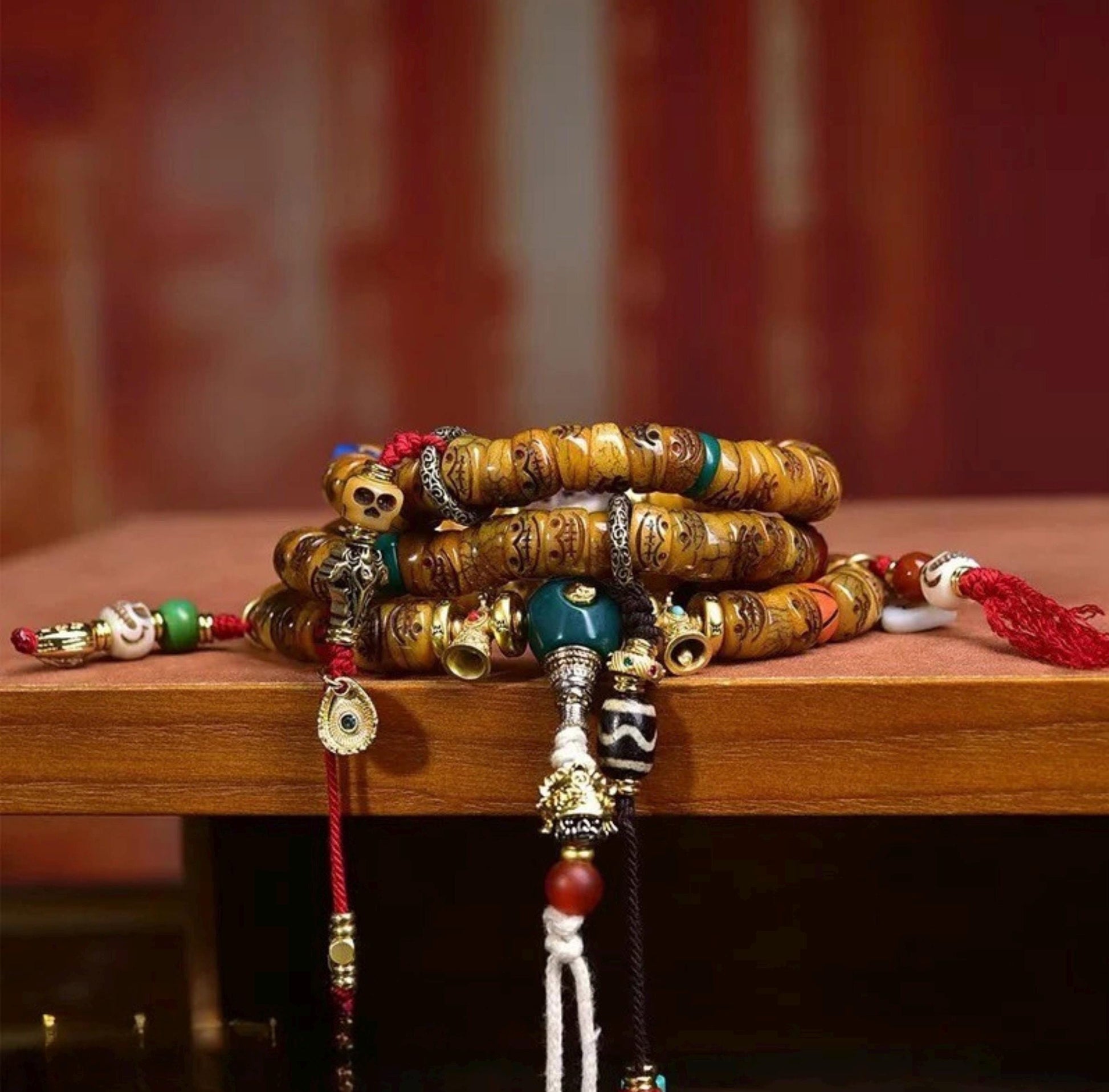 Handcrafted Tibetan Yak Bone Mala Bracelet, 108 Beads Buddhist Prayer Beads for Meditation, Yoga, and Spiritual Healing, Tibetan Jewelry