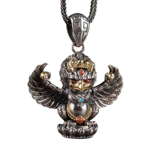Handcrafted Silver Garuda Pendant Handcrafted Tibetan Sacred Protector Amulet Handmade Necklace 2