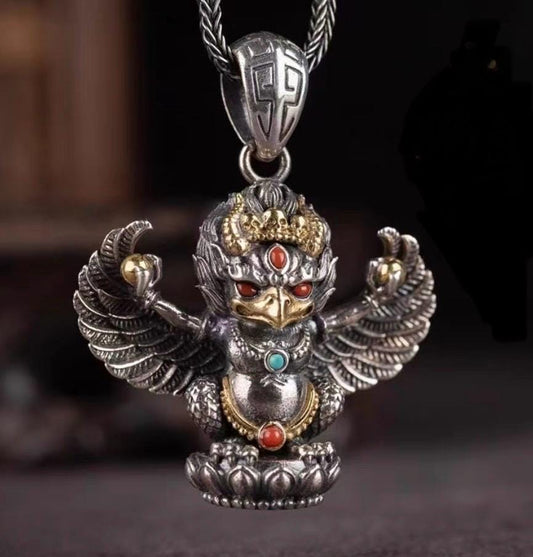 Handcrafted Silver Garuda Pendant Handcrafted Tibetan Sacred Protector Amulet Handmade Necklace 2