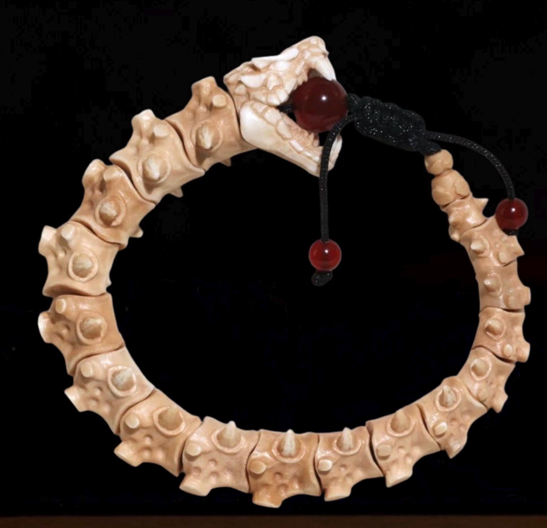 Hand-Carved Antler Zodiac Snake Bracelet, Zodiac Year of the Snake Jewelry for Men