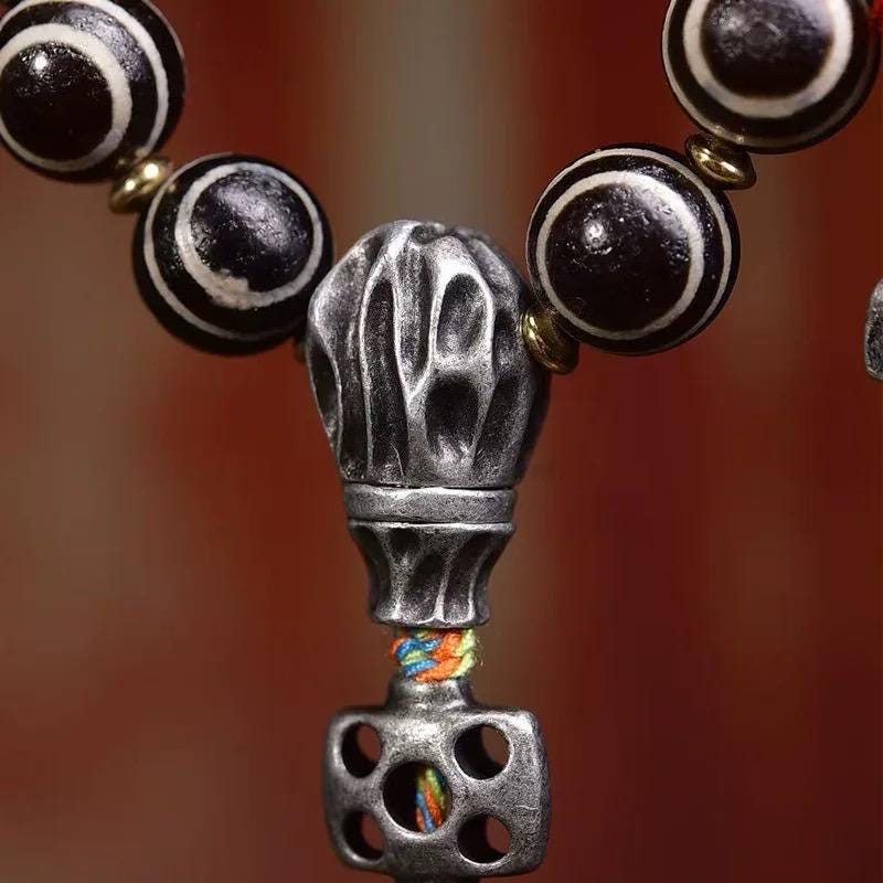 Handmade Agate Dzi Eye Bead Bracelet – Tibetan Healing Amulet, 10mm Mala Beads, Unisex Stretch Wristband, Spiritual Jewelry for Protection