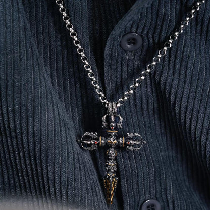 Silver with gold plating Tibetan Phurba Pendant, Vajra Kila Ritual Dagger Necklace, Handcrafted Spiritual Amulet, Buddhist Jewelry Gift