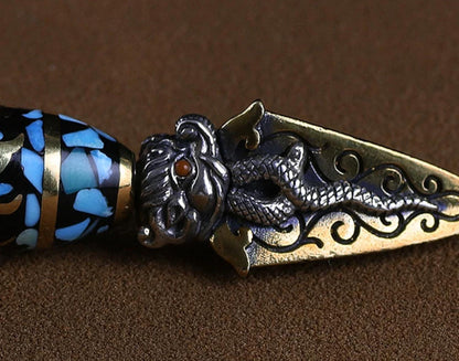 Handcrafted Tibetan Silver Vajra Phurba Pendant | Spiritual Protection Amulet Necklace for Men
