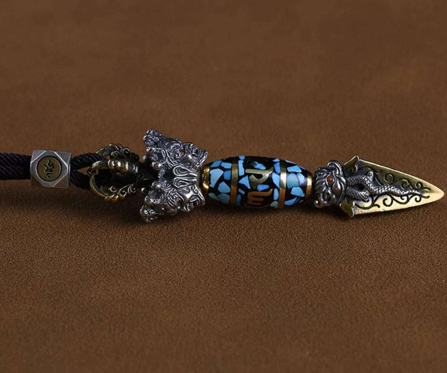 Handcrafted Tibetan Silver Vajra Phurba Pendant | Spiritual Protection Amulet Necklace for Men