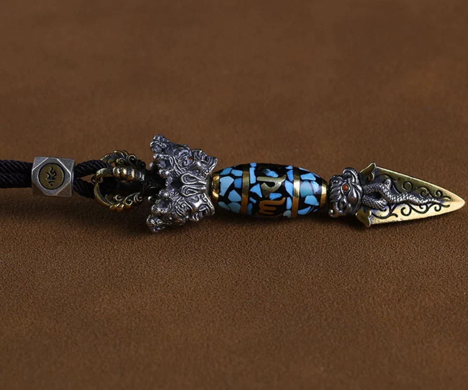 Handcrafted Tibetan Silver Vajra Phurba Pendant | Spiritual Protection Amulet Necklace for Men