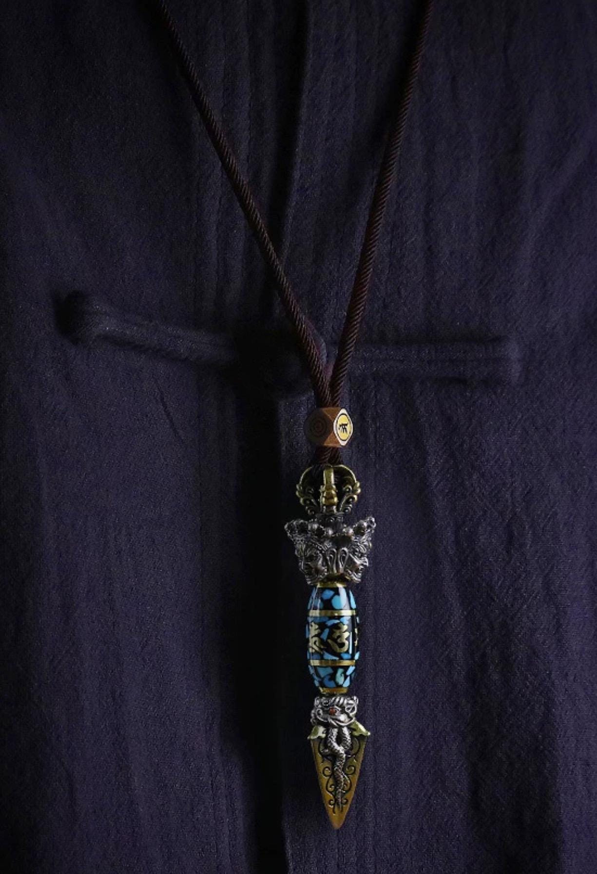Handcrafted Tibetan Silver Vajra Phurba Pendant | Spiritual Protection Amulet Necklace for Men