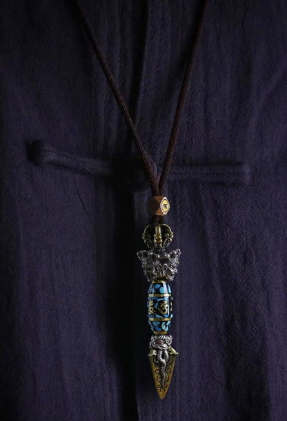 Handcrafted Tibetan Silver Vajra Phurba Pendant | Spiritual Protection Amulet Necklace for Men
