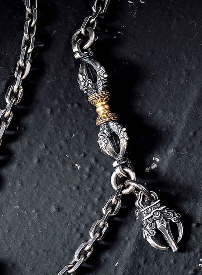 Handcrafted Tibetan Vajra Pendant Necklace – Silver Protection Amulet for Men