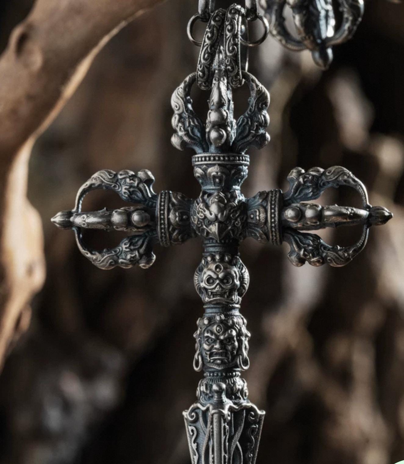 Silver Tibetan Phurba Pendant, Vajra Kila Ritual Dagger Necklace, Handcrafted Spiritual Amulet, Buddhist Jewelry Gift