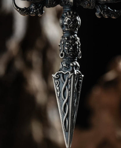 Silver Tibetan Phurba Pendant, Vajra Kila Ritual Dagger Necklace, Handcrafted Spiritual Amulet, Buddhist Jewelry Gift