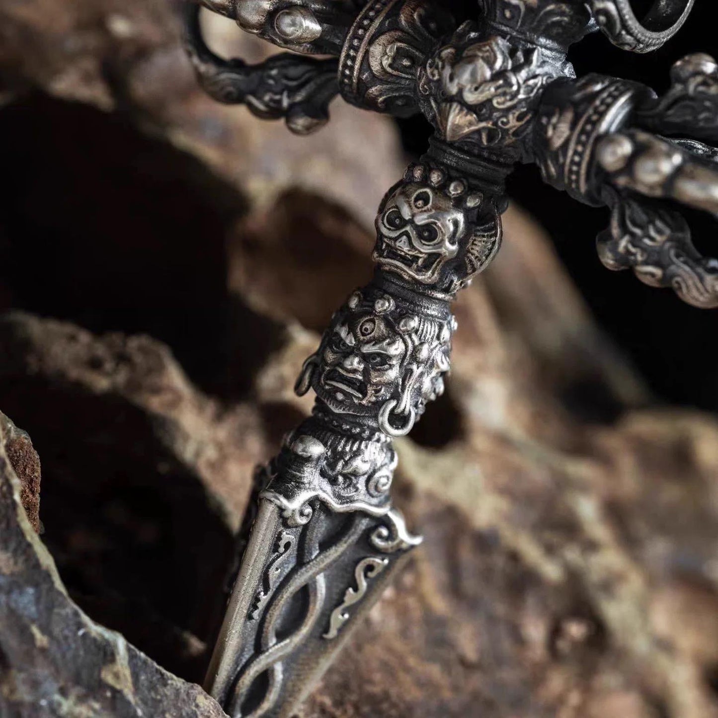 Silver Tibetan Phurba Pendant, Vajra Kila Ritual Dagger Necklace, Handcrafted Spiritual Amulet, Buddhist Jewelry Gift