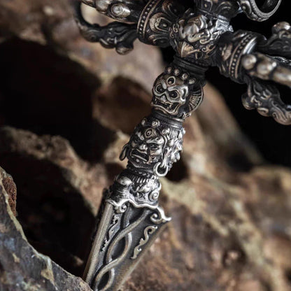 Silver Tibetan Phurba Pendant, Vajra Kila Ritual Dagger Necklace, Handcrafted Spiritual Amulet, Buddhist Jewelry Gift