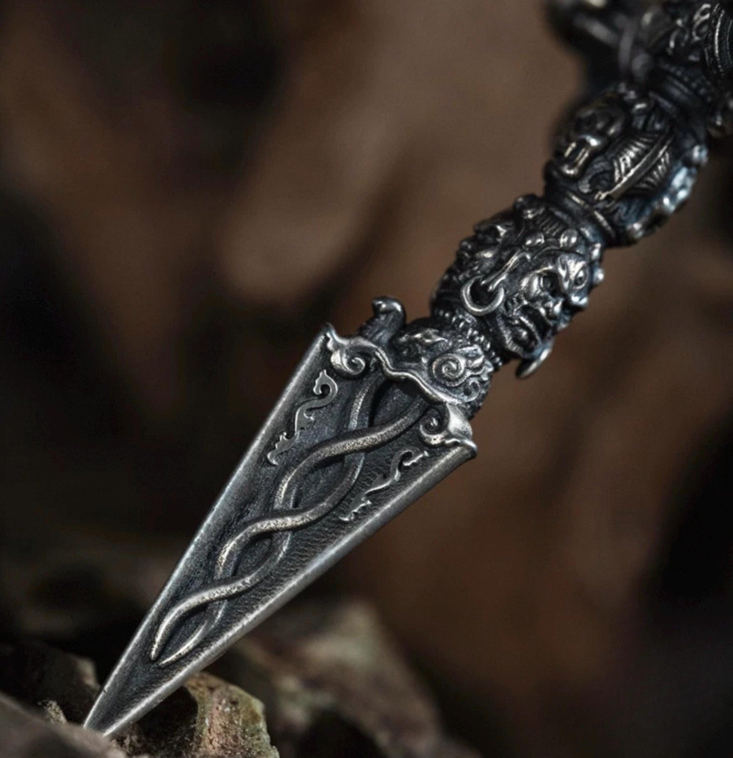 Silver Tibetan Phurba Pendant, Vajra Kila Ritual Dagger Necklace, Handcrafted Spiritual Amulet, Buddhist Jewelry Gift