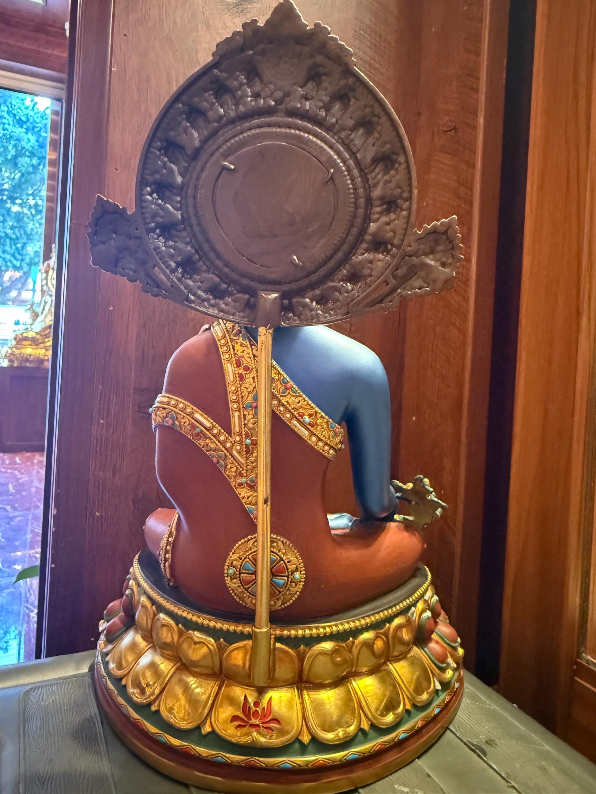 Handcrafted Blue Medicine Buddha Statue – Nepalese Style Tibetan Buddhist Deity with Painted Back Panel (9 inch)