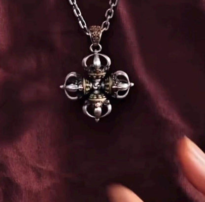 Tibetan Vajra Pendant S925 Silver Buddhist Amulet Protective Dorje Necklace Spiritual Meditation Talisman Handmade Himalayan Jewelry
