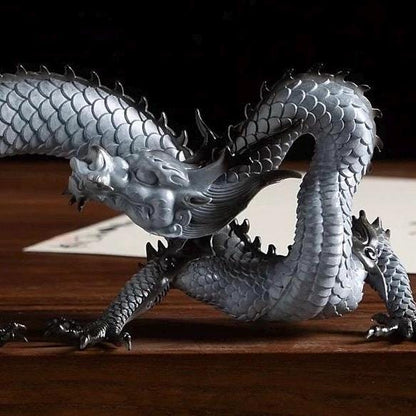 Brass Dragon Loong Statue, Tibetan Handcrafted Copper Good Fortune Protection Figurine, Office Home Decor Unique Gift Desk Decor