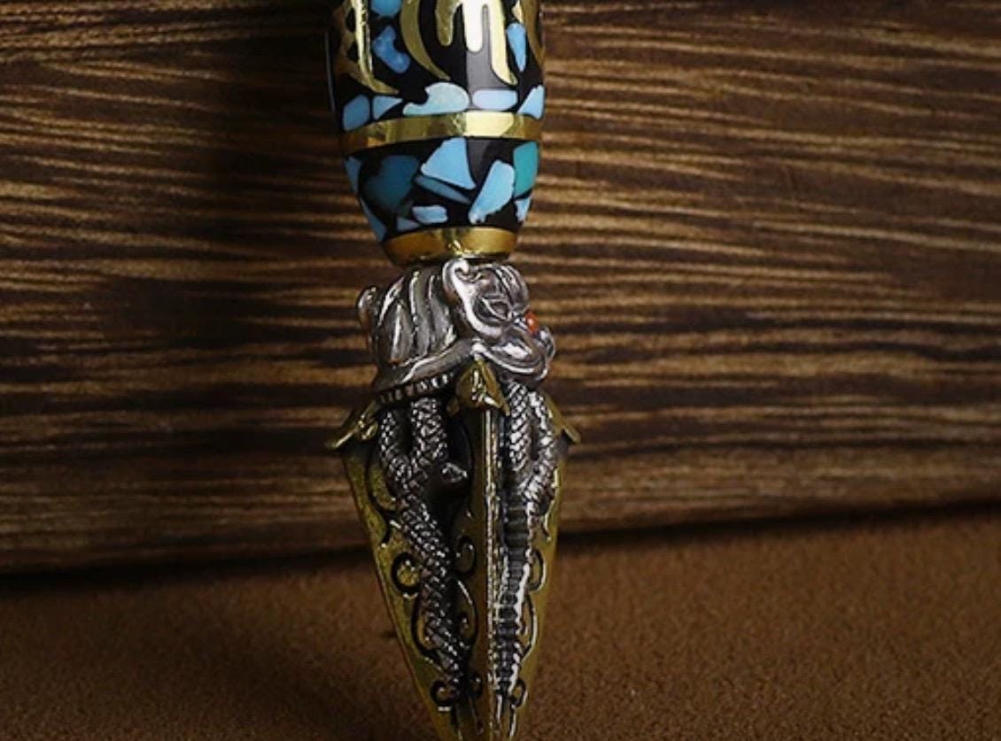 Handcrafted Tibetan Silver Vajra Phurba Pendant | Spiritual Protection Amulet Necklace for Men