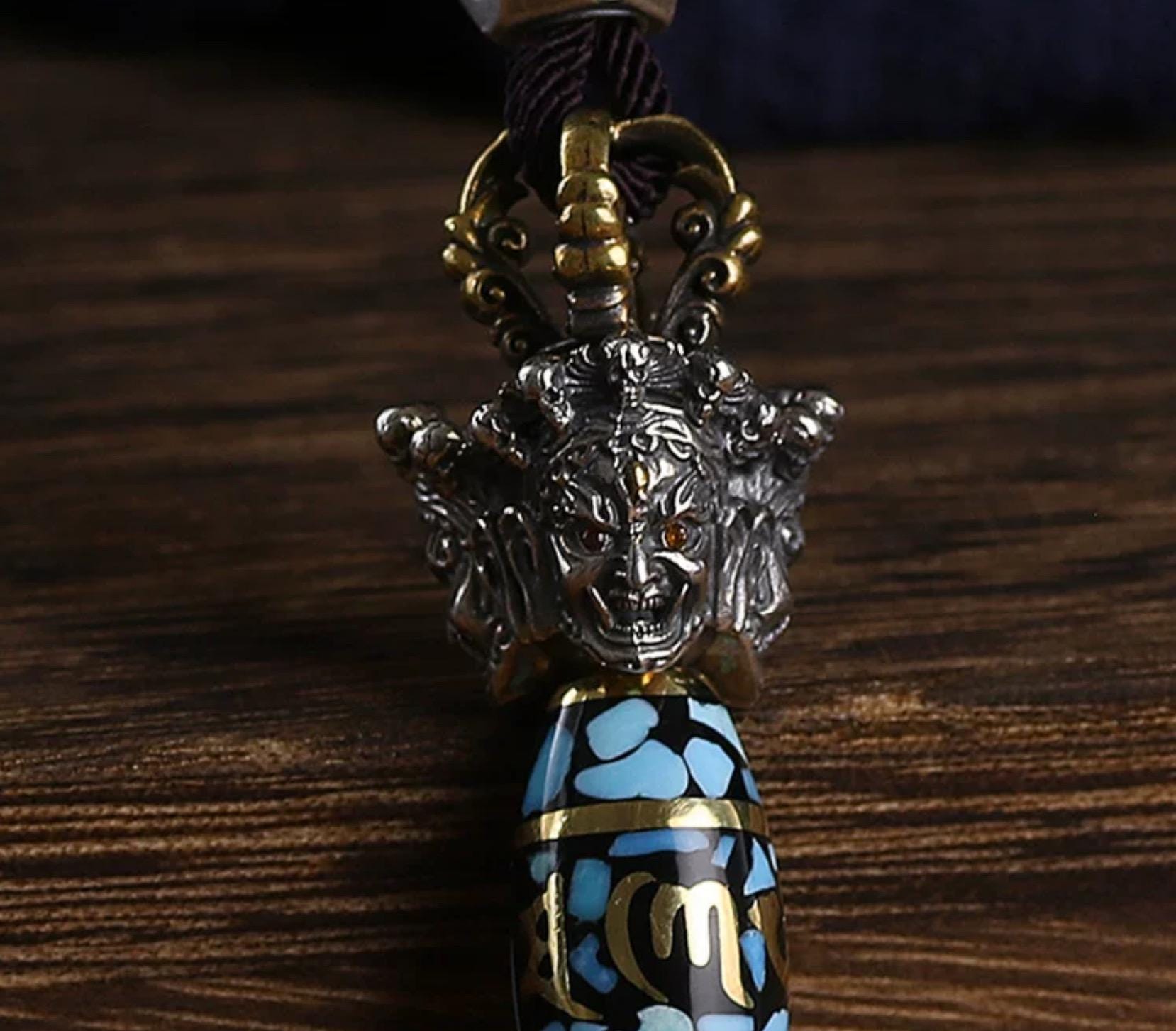 Handcrafted Tibetan Silver Vajra Phurba Pendant | Spiritual Protection Amulet Necklace for Men