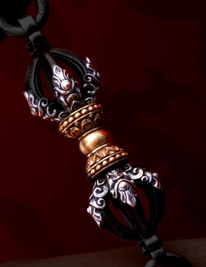 Handcrafted Tibetan Vajra Pendant Necklace – Silver Protection Amulet for Men