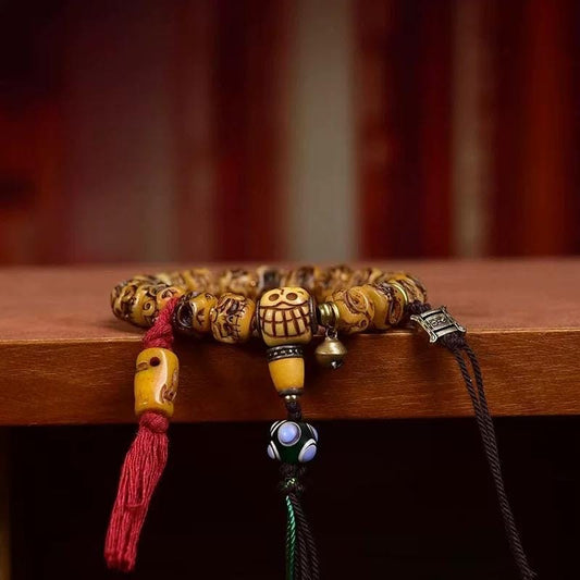 Handcrafted Tibetan Skull Mala Bracelet Yak Bone Amulet Beads