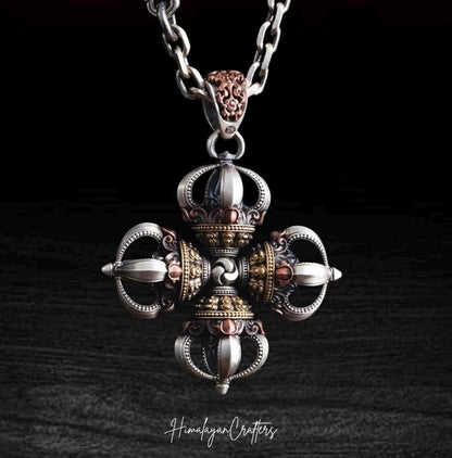 Tibetan Vajra Pendant S925 Silver Buddhist Amulet Protective Dorje Necklace Spiritual Meditation Talisman Handmade Himalayan Jewelry