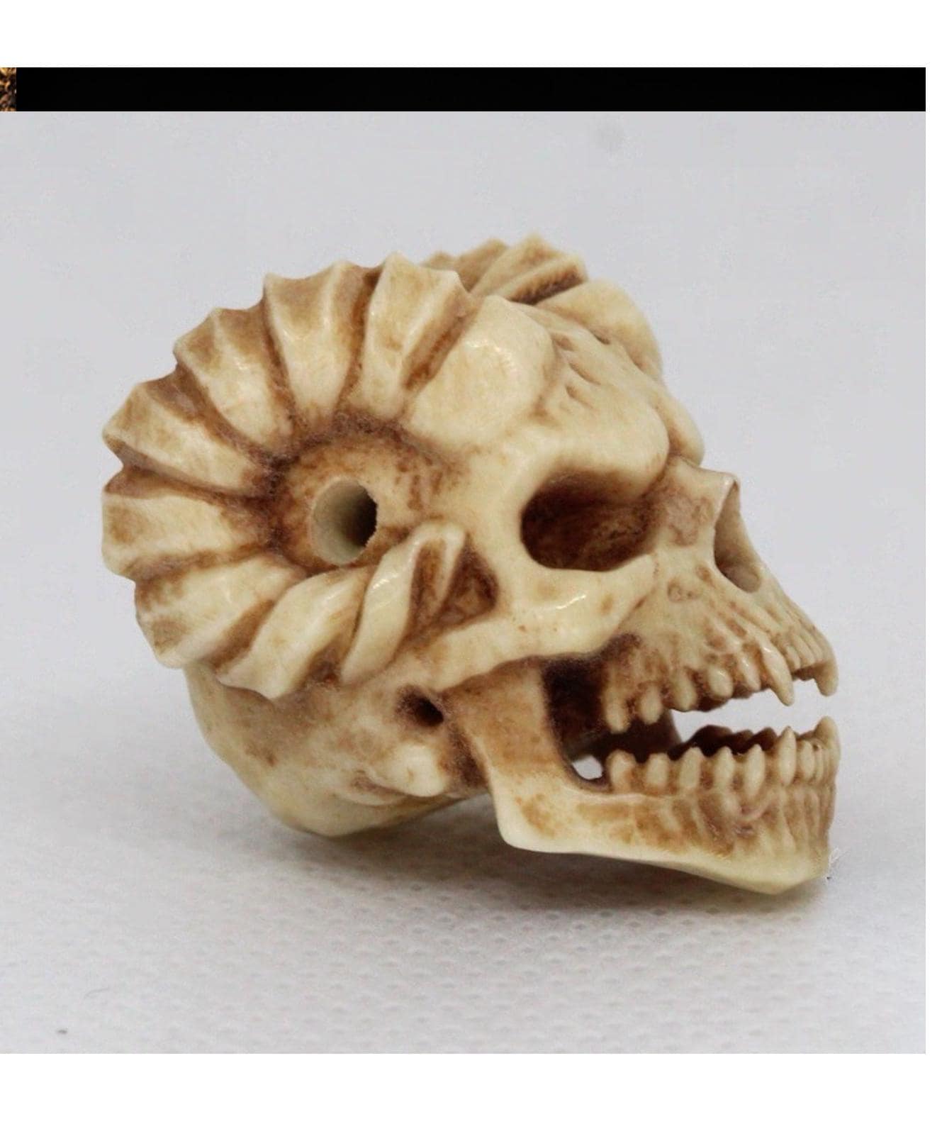Handcrafted Tibetan Skull Bead with horn