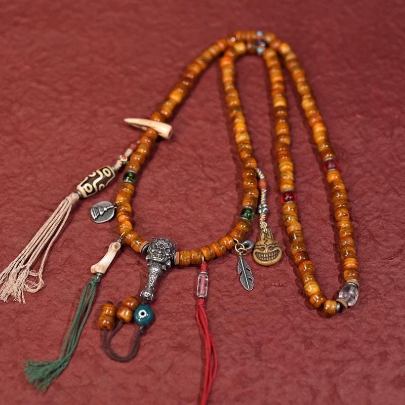 Handcrafted Tibetan Yak Bone Mala Bracelet, 108 Beads Buddhist Prayer Beads for Meditation, Yoga, and Spiritual Healing, Tibetan Jewelry