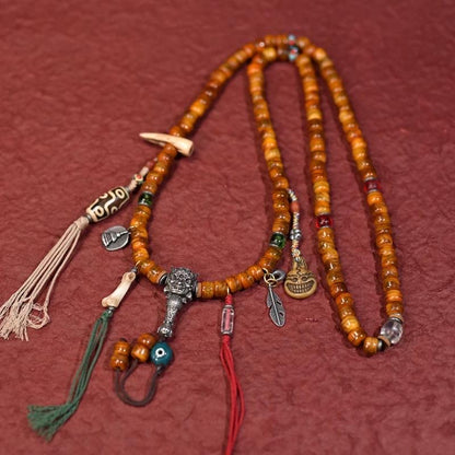 Handcrafted Tibetan Yak Bone Mala Bracelet, 108 Beads Buddhist Prayer Beads for Meditation, Yoga, and Spiritual Healing, Tibetan Jewelry