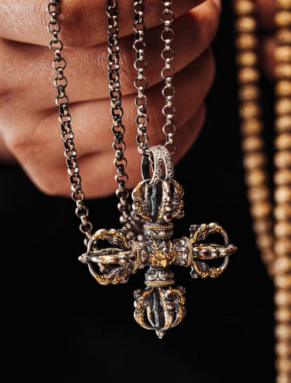 Tibetan Vajra Pendant S925 Silver Buddhist Amulet Protective Dorje Necklace Spiritual Meditation Talisman Handmade Himalayan Jewelry
