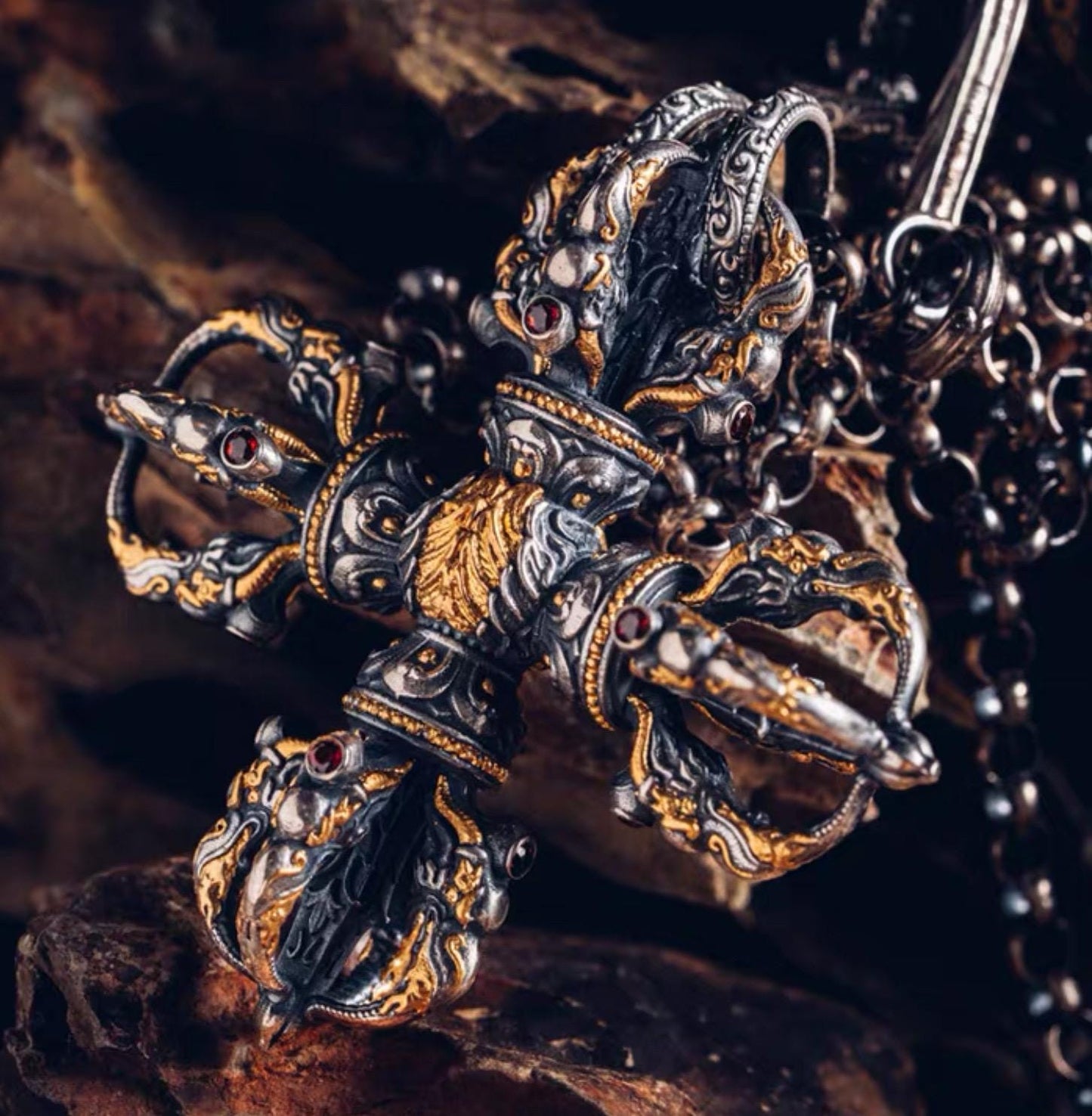 Tibetan Vajra Pendant S925 Silver Buddhist Amulet Protective Dorje Necklace Spiritual Meditation Talisman Handmade Himalayan Jewelry