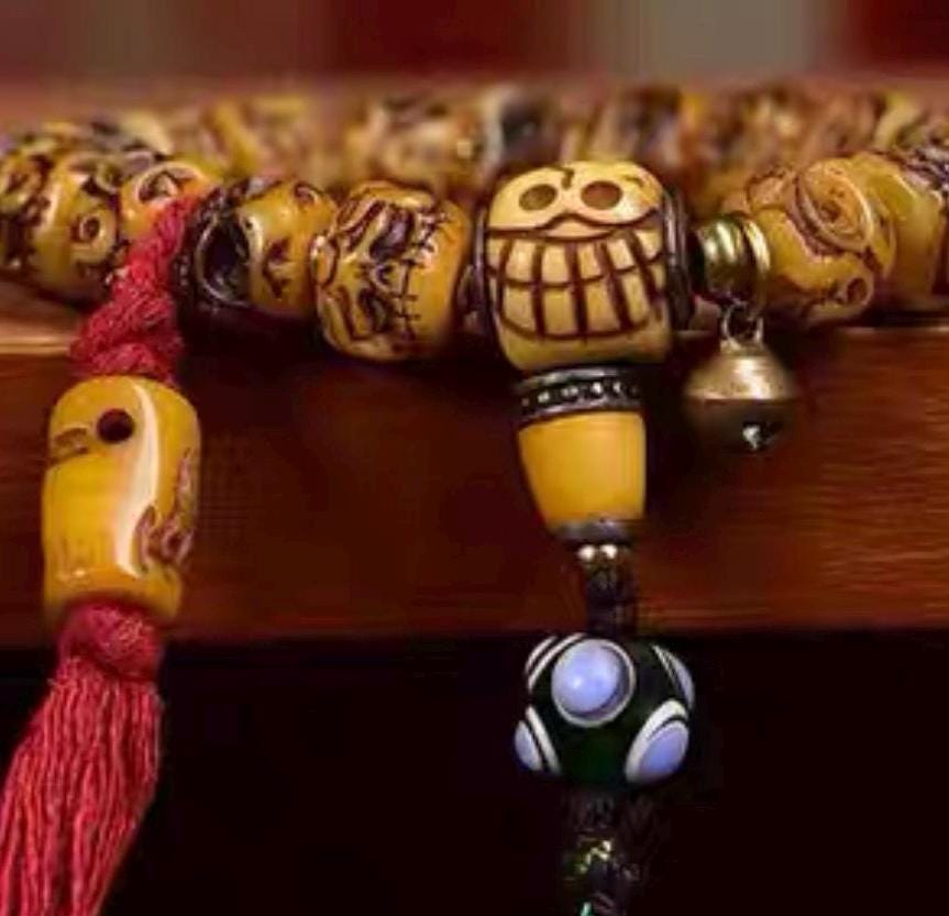 Handcrafted Tibetan Skull Mala Bracelet Yak Bone Amulet Beads