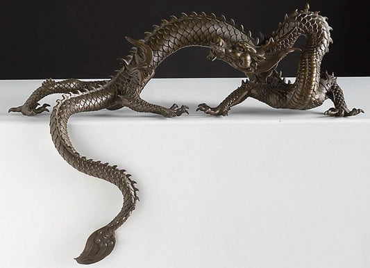 Brass Dragon Loong Statue, Tibetan Handcrafted Copper Good Fortune Protection Figurine, Office Home Decor Unique Gift Desk Decor