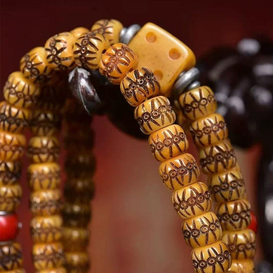 Handcrafted Reclaimed Yak Bone Tibetan Mala: Meditation Necklace Bracelet