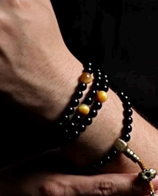 Tibetan Black Agate & Tiger Eye Mala 108 Beads Necklace Bracelet 6mm Buddhist Prayer Beads Yoga Meditation Jewelry
