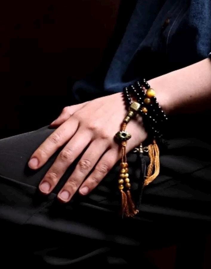 Tibetan Black Agate & Tiger Eye Mala 108 Beads Necklace Bracelet 6mm Buddhist Prayer Beads Yoga Meditation Jewelry