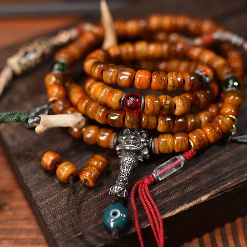 Handcrafted Tibetan Yak Bone Mala Bracelet, 108 Beads Buddhist Prayer Beads for Meditation, Yoga, and Spiritual Healing, Tibetan Jewelry