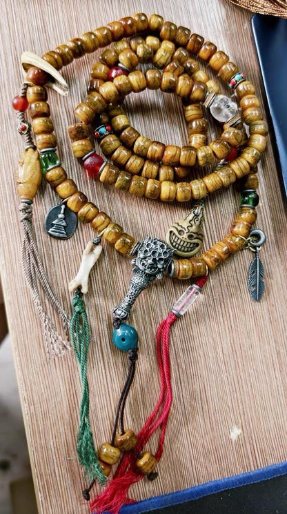 Handcrafted Tibetan Yak Bone Mala Bracelet, 108 Beads Buddhist Prayer Beads for Meditation, Yoga, and Spiritual Healing, Tibetan Jewelry