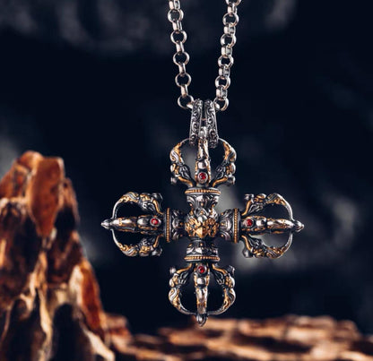 Tibetan Vajra Pendant S925 Silver Buddhist Amulet Protective Dorje Necklace Spiritual Meditation Talisman Handmade Himalayan Jewelry
