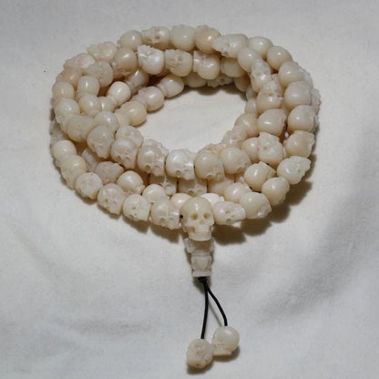 Yak Bone Skull Mala Bracelet: Tibetan Buddhist Prayer Beads