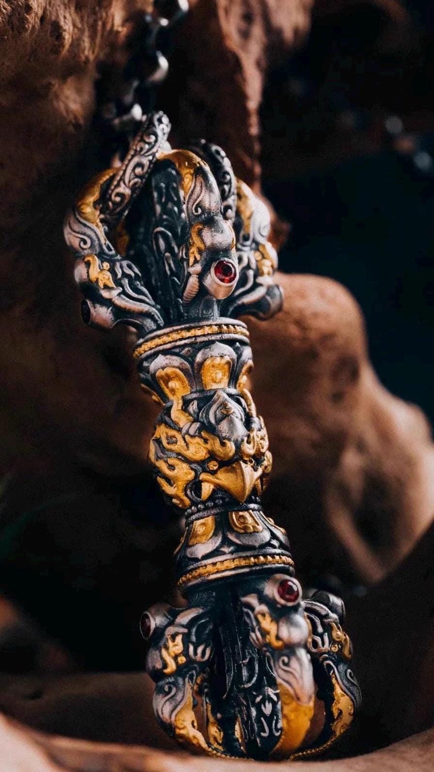 Garuda Vajra Pendant Necklace | Tibetan S925 Silver Gold-Plated Amulet | Men’s Spiritual Jewelry