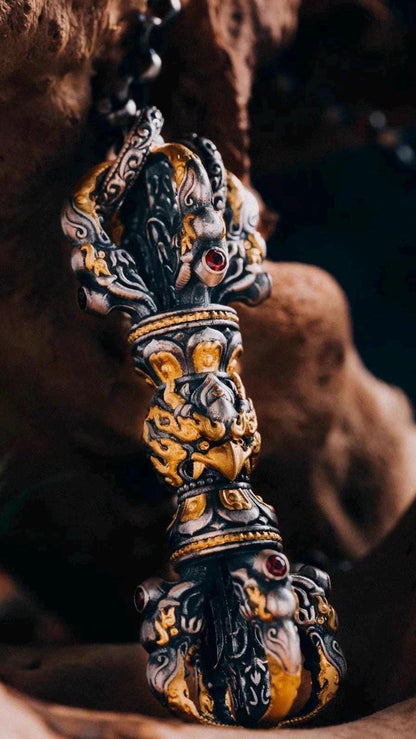 Garuda Vajra Pendant Necklace | Tibetan S925 Silver Gold-Plated Amulet | Men’s Spiritual Jewelry
