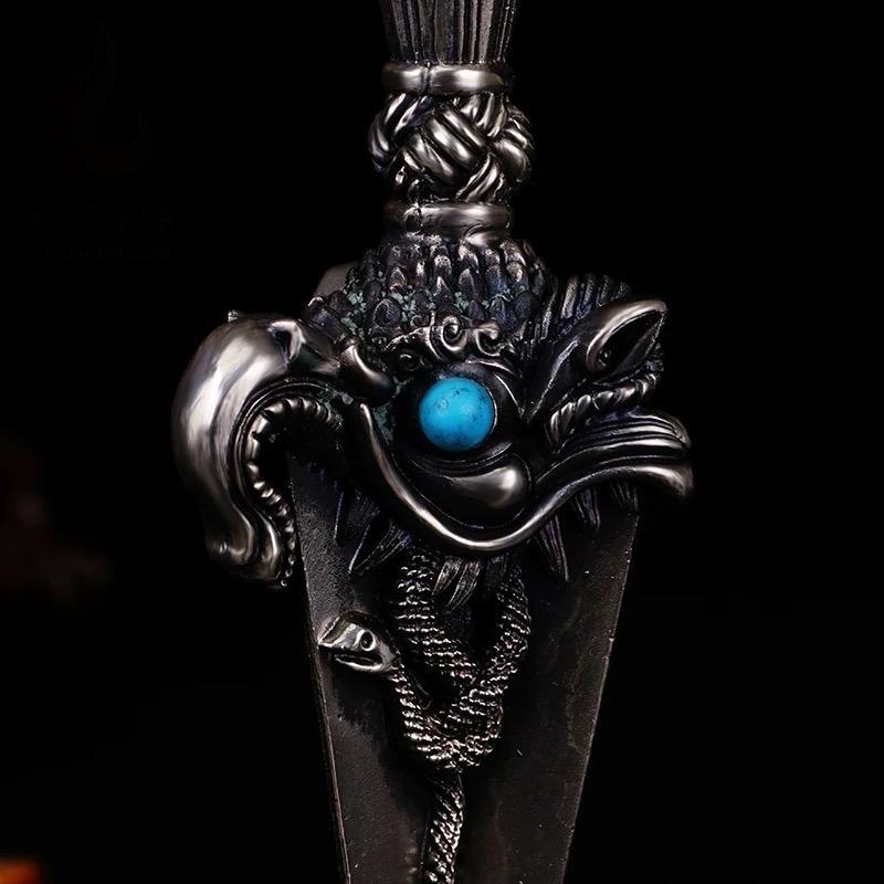 White Handcrafted 8.5” Phurba Vajra Dagger Vintage Handmade Nepal Tibetan Pure Brass Amulet