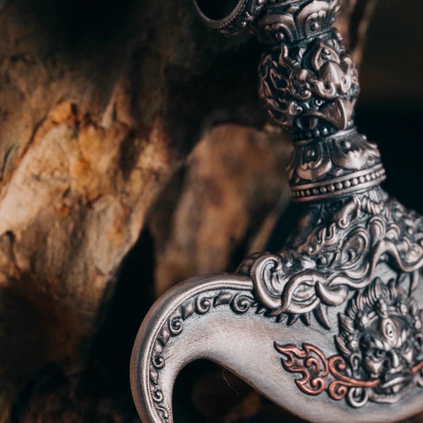 Tibetan Mahākāla Vajra Axe Pendant Sterling Silver Amulet Necklace