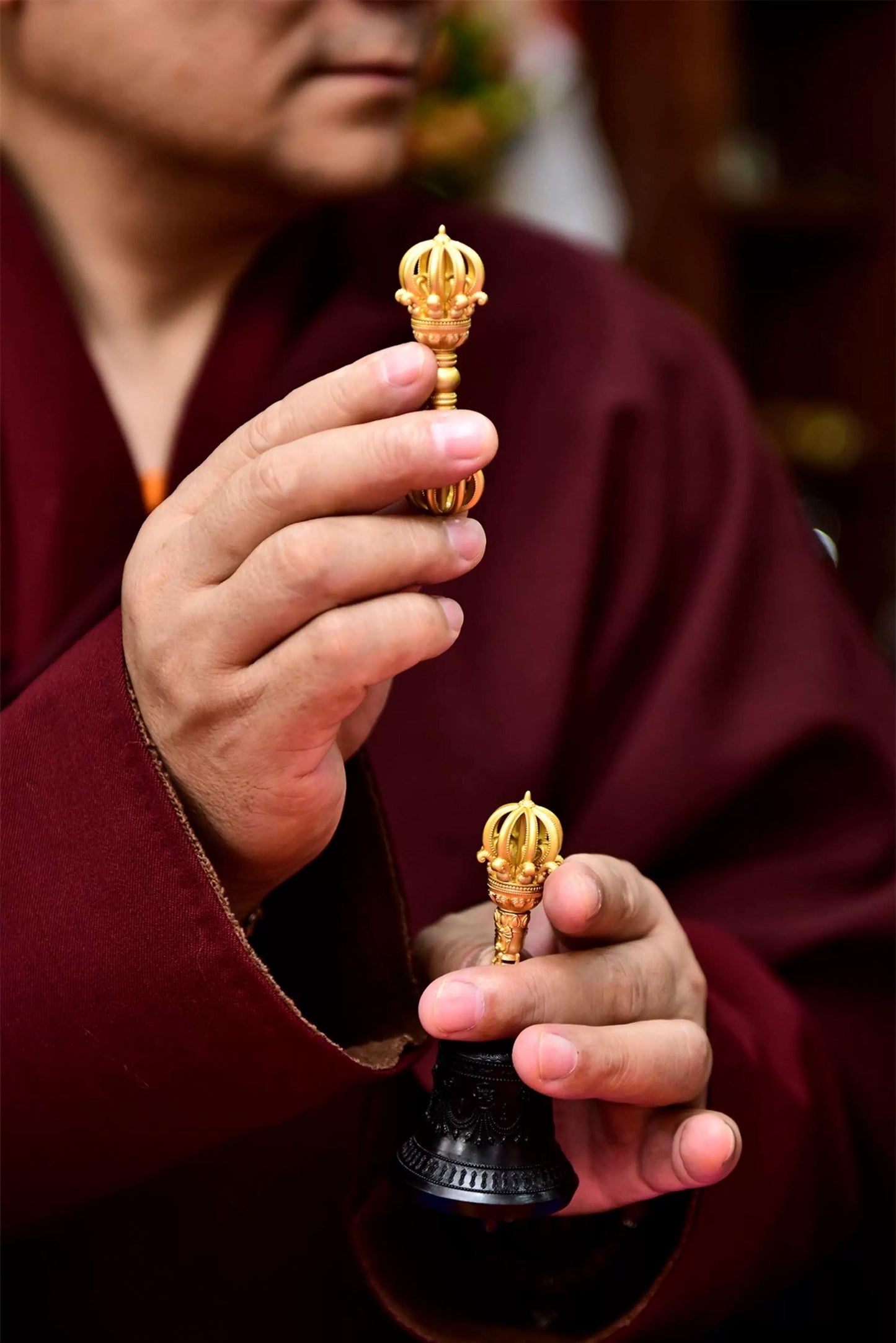 Handcrafted Tibetan Brass Bell 5 or 9 prong Dorje Set